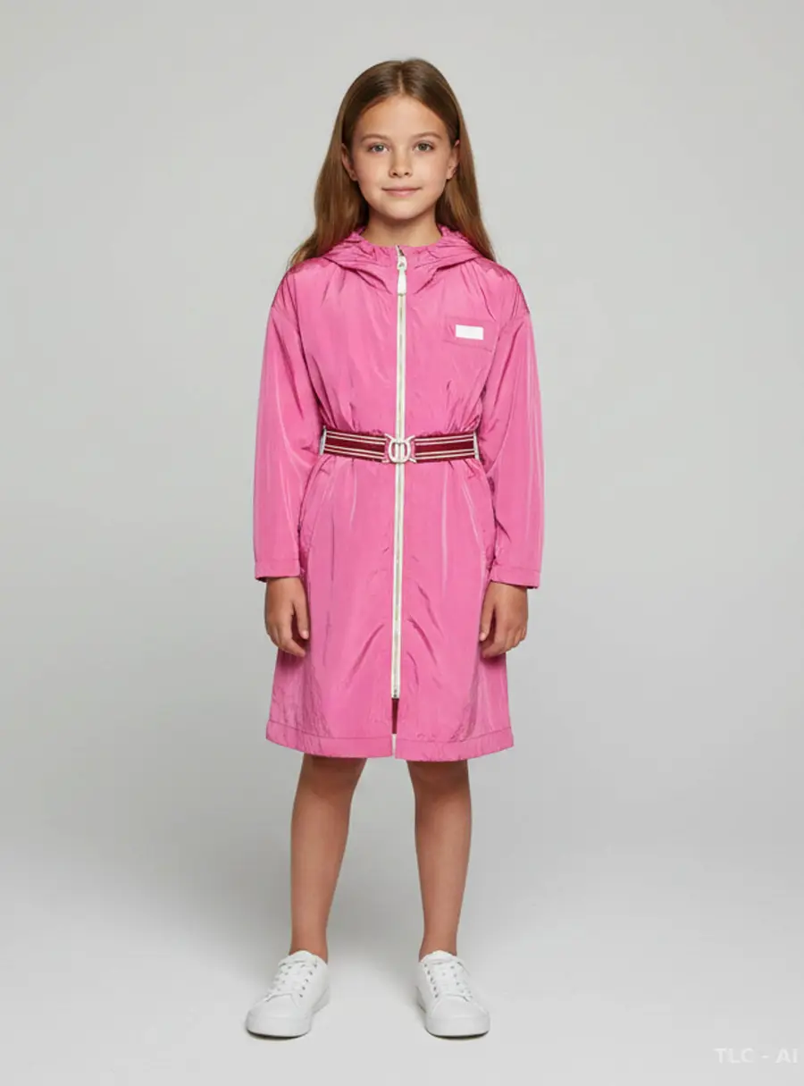 Chloe Kids Pink Nylon Zip Up Long Raincoat 12 Yrs
