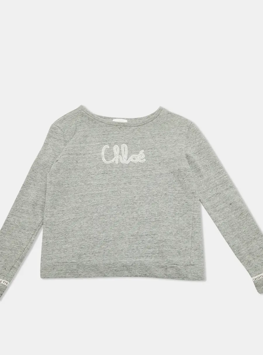 Chloe Kids Grey Logo Embroidered Cotton Sweatshirt 14Yrs