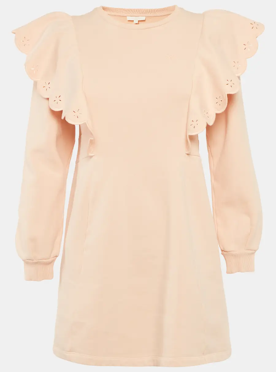 Chloé Kids Pink Cotton Fleece Ruffled Dress 14Yrs