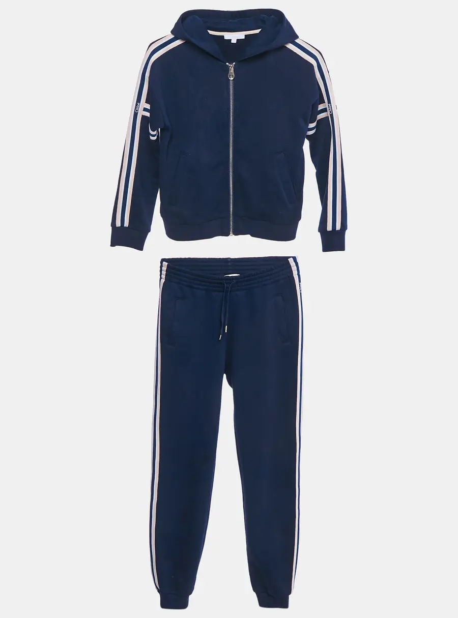 Chloe Kids Navy Blue Cotton Blend Logo Band Sweatshirt & Jogger Set 10/12Yrs