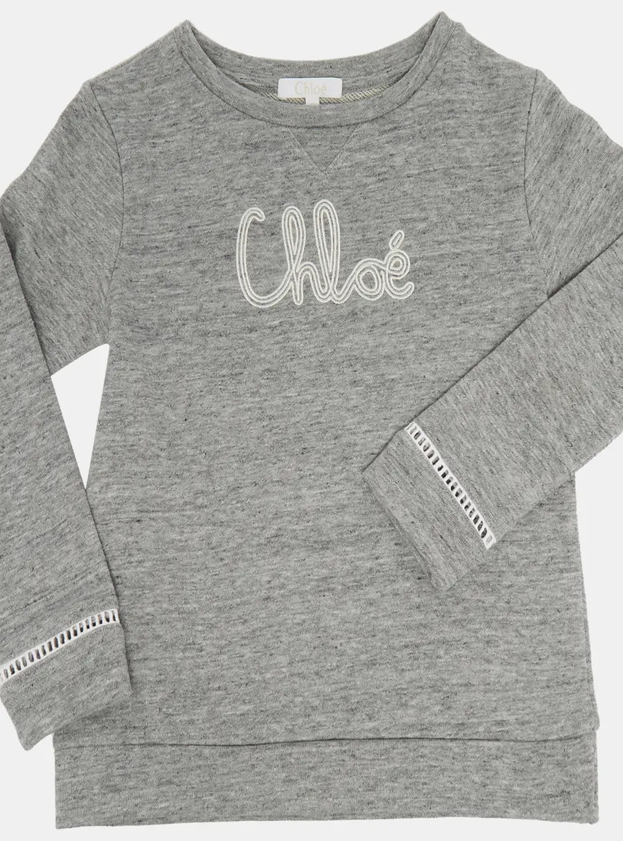 Chloe Kids Grey Logo Embroidered Cotton Sweatpants Set 6 Yrs