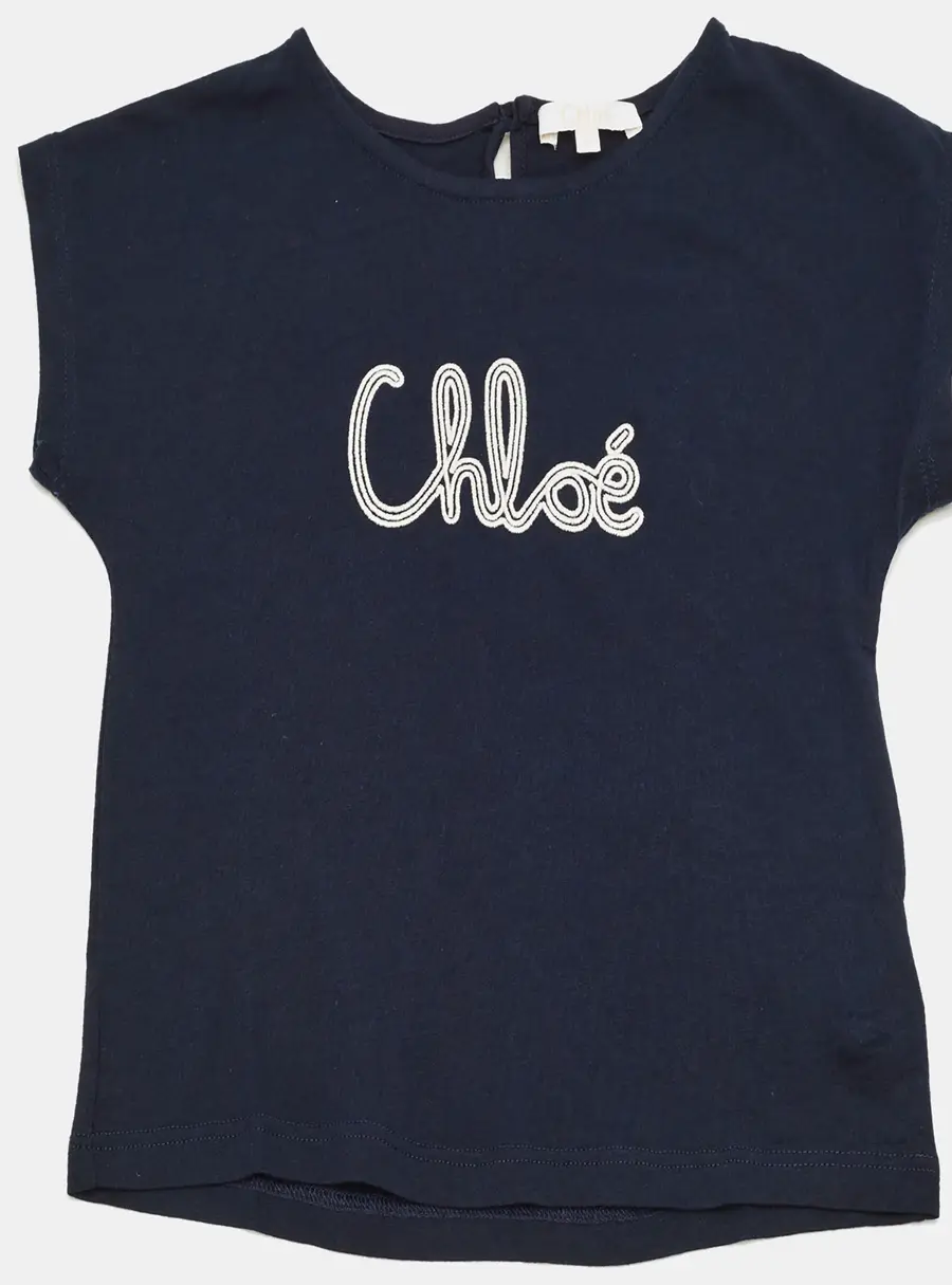 Chloé Kids Navy Blue Logo Embroidered Jersey Top 6Yrs