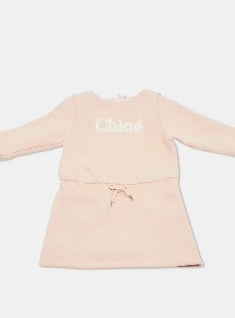 Chloe kids Pink Logo Embroidered Cotton Jersey Sweatshirt Dress 9M
