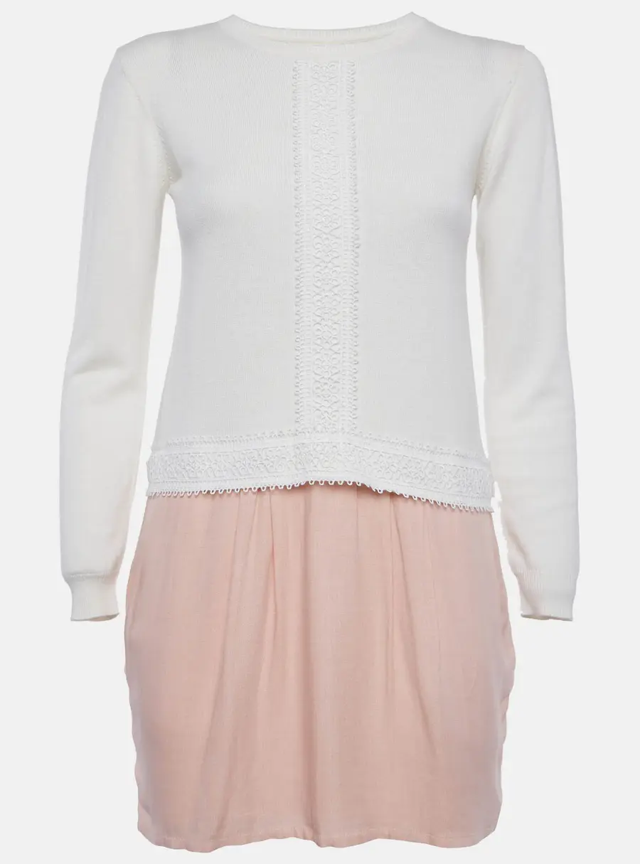 Chloe Kids White/Pink Cotton Knit Long Sleeve Dress 12 Yrs
