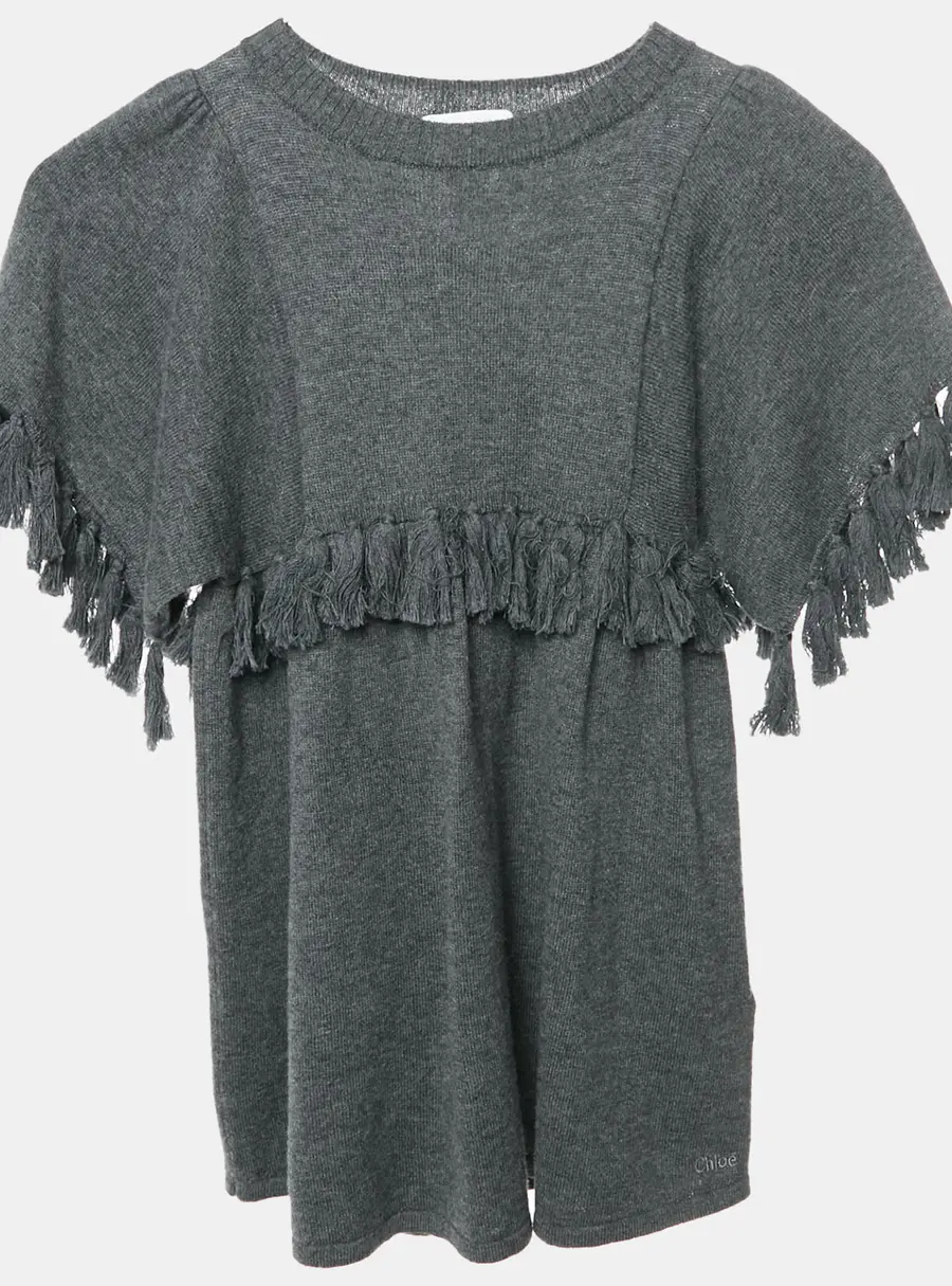 Chloe Kids Grey Wool Blend Knit Tassel Dress 4 Yrs