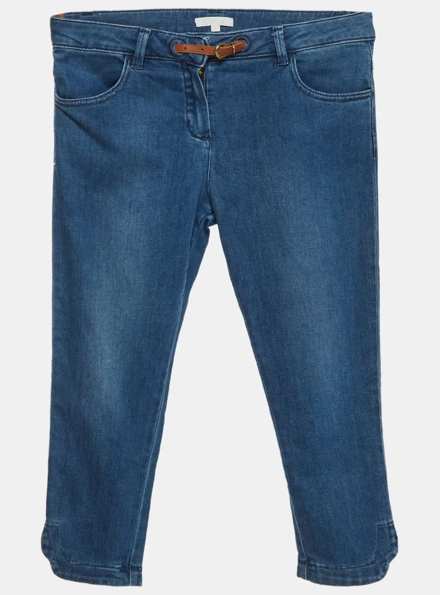 Chloé Kids Blue Denim Leather Buckle Straight Fit Jeans 12 Yrs/Waist 26"