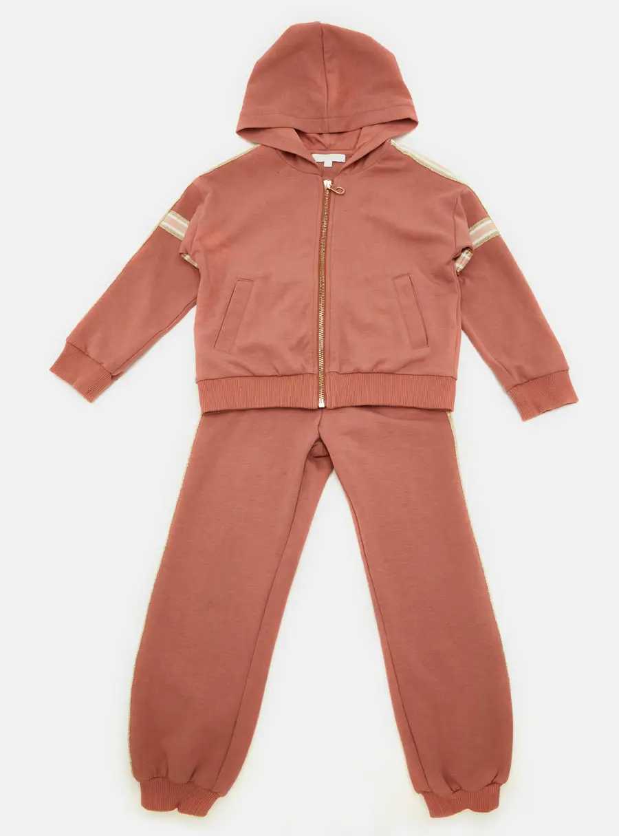 Chlo&eacute; Kids Orange Logo Tape Zip-Up Hoodie & Sweatpants Set 5/6 Yrs