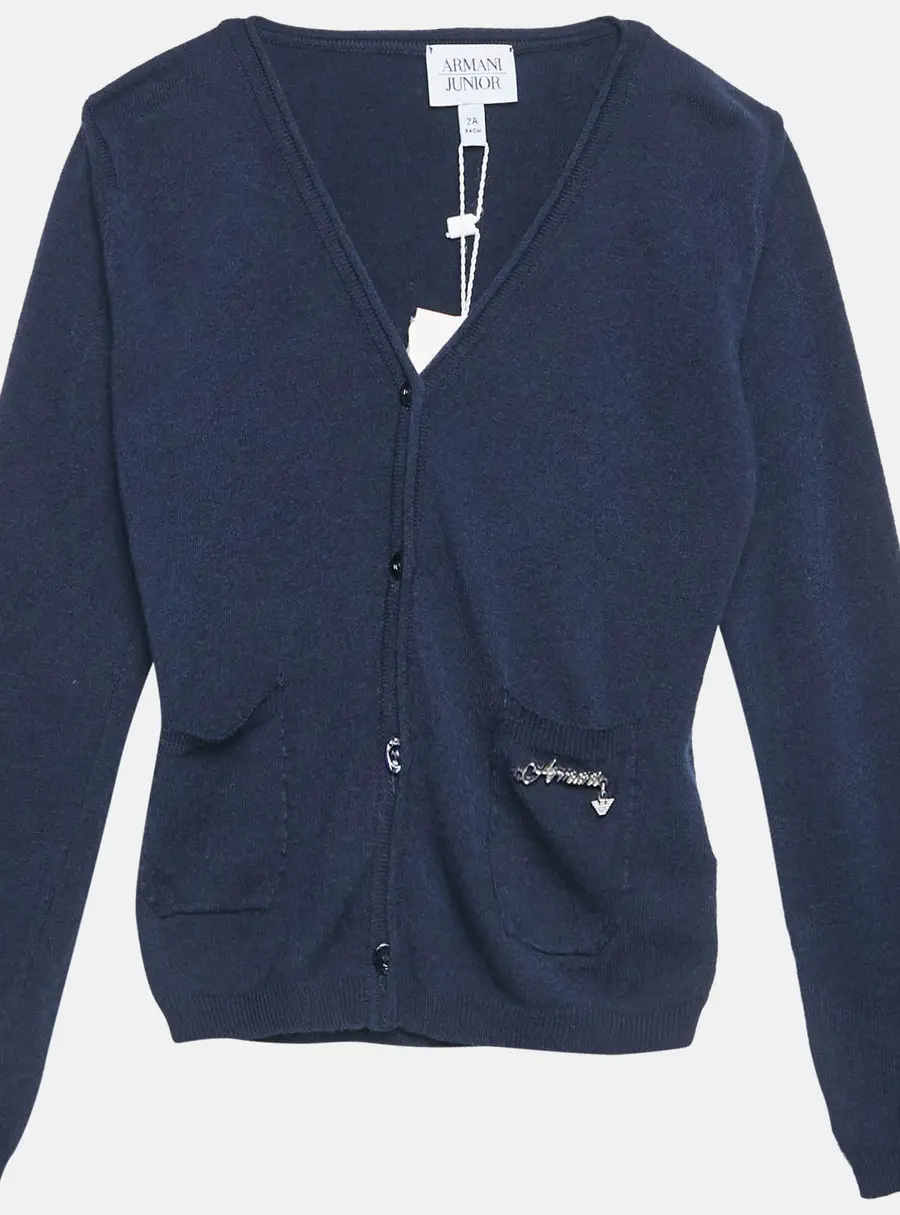 Armani Junior Navy Blue Jersey Button Front Cardigan 2 Yrs