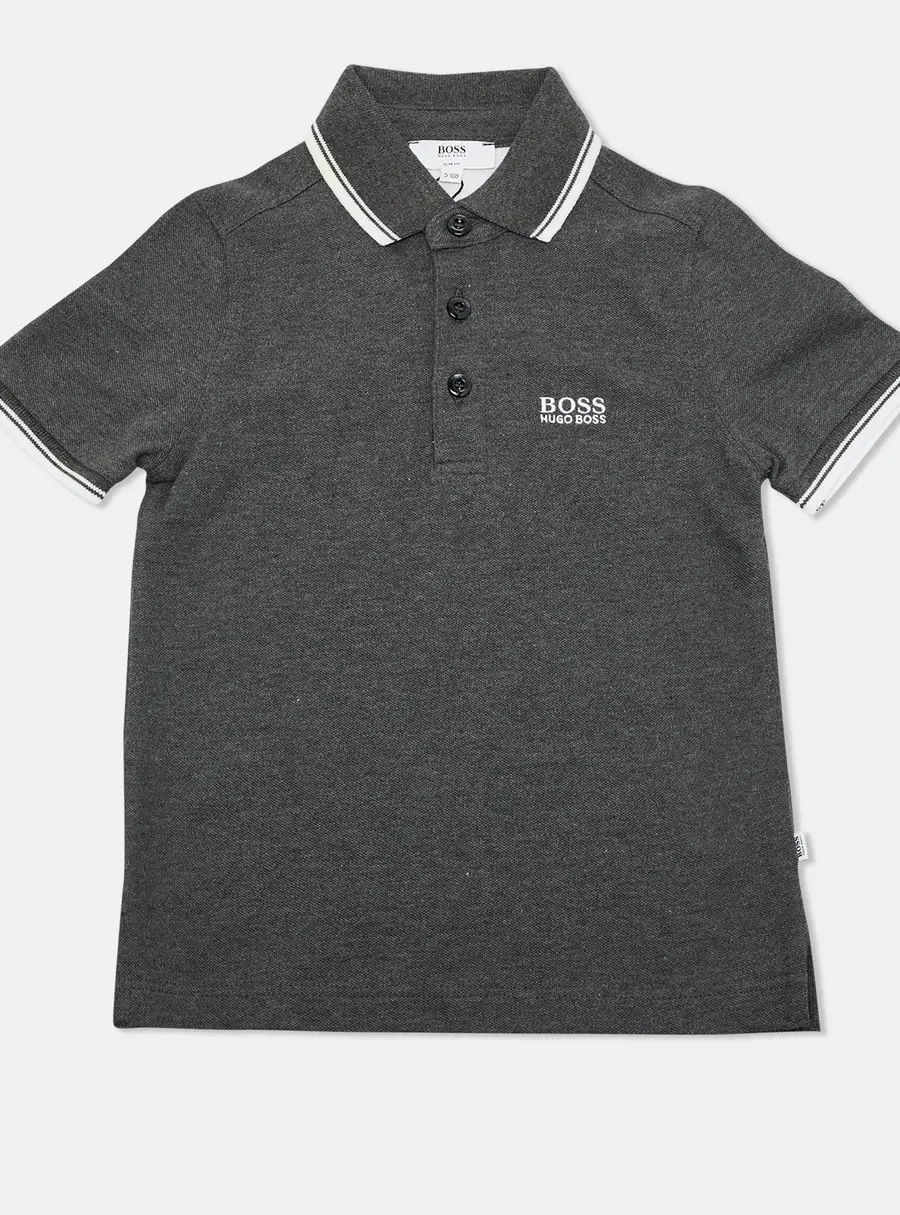 Boss By Hugo Boss Kids Grey Cotton Polo T-Shirt 5 Yrs