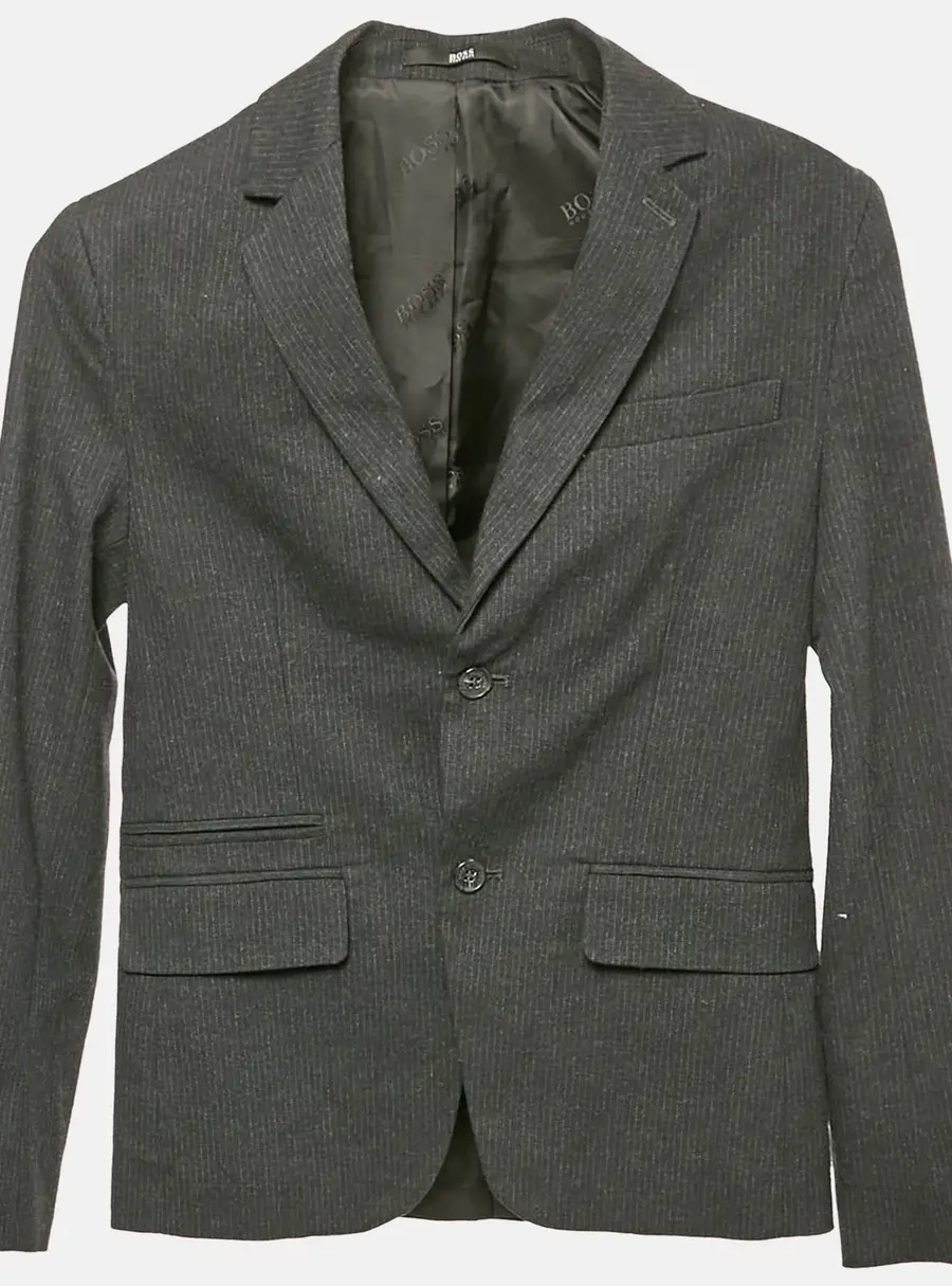 Boss By Hugo Boss Grey Striped Cotton Blend Blazer S/12 Yrs