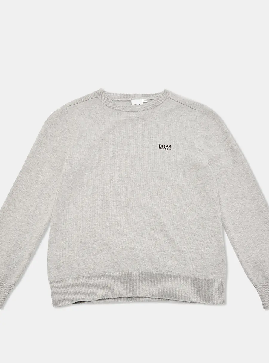 Boss By Hugo Boss Kids Grey Cotton Crew Neck Sweater 10 Yrs