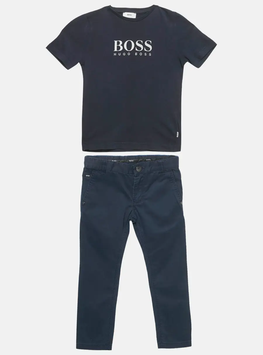 Boss By Hugo Boss Kids Navy Blue Printed T-Shirt and Pants Set 4 Yrs