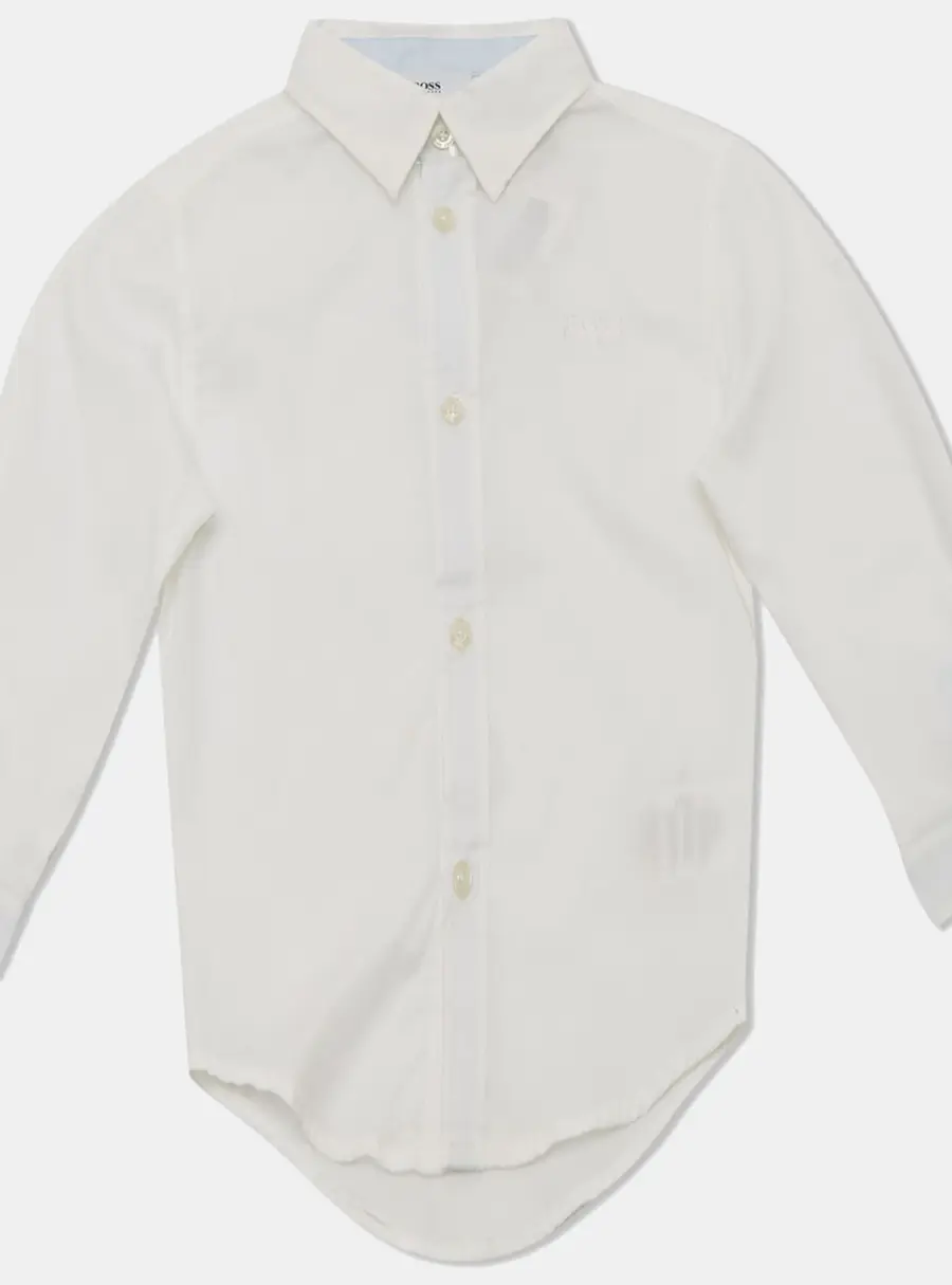 Boss By Hugo Kids White Logo Embroidered Cotton Shirt 4Yrs