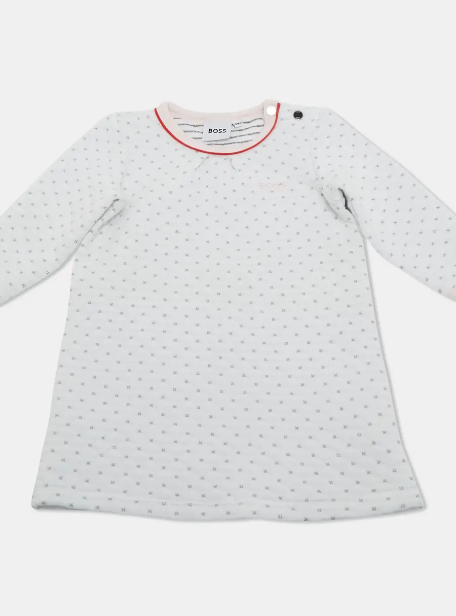 Boss By Hugo Boss kids White Dotted Cotton Blend Quilted Dress 12M