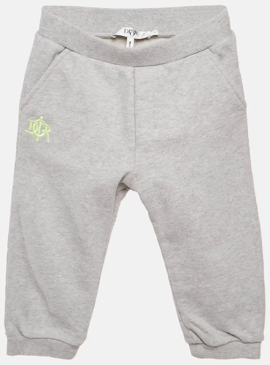 Baby Dior Grey Logo Embroidery Cotton Knit Track Pants 24 M