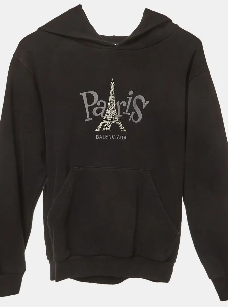 Balenciaga Kids Black Paris Embroidered Cotton Knit Hoodie 8 Yrs