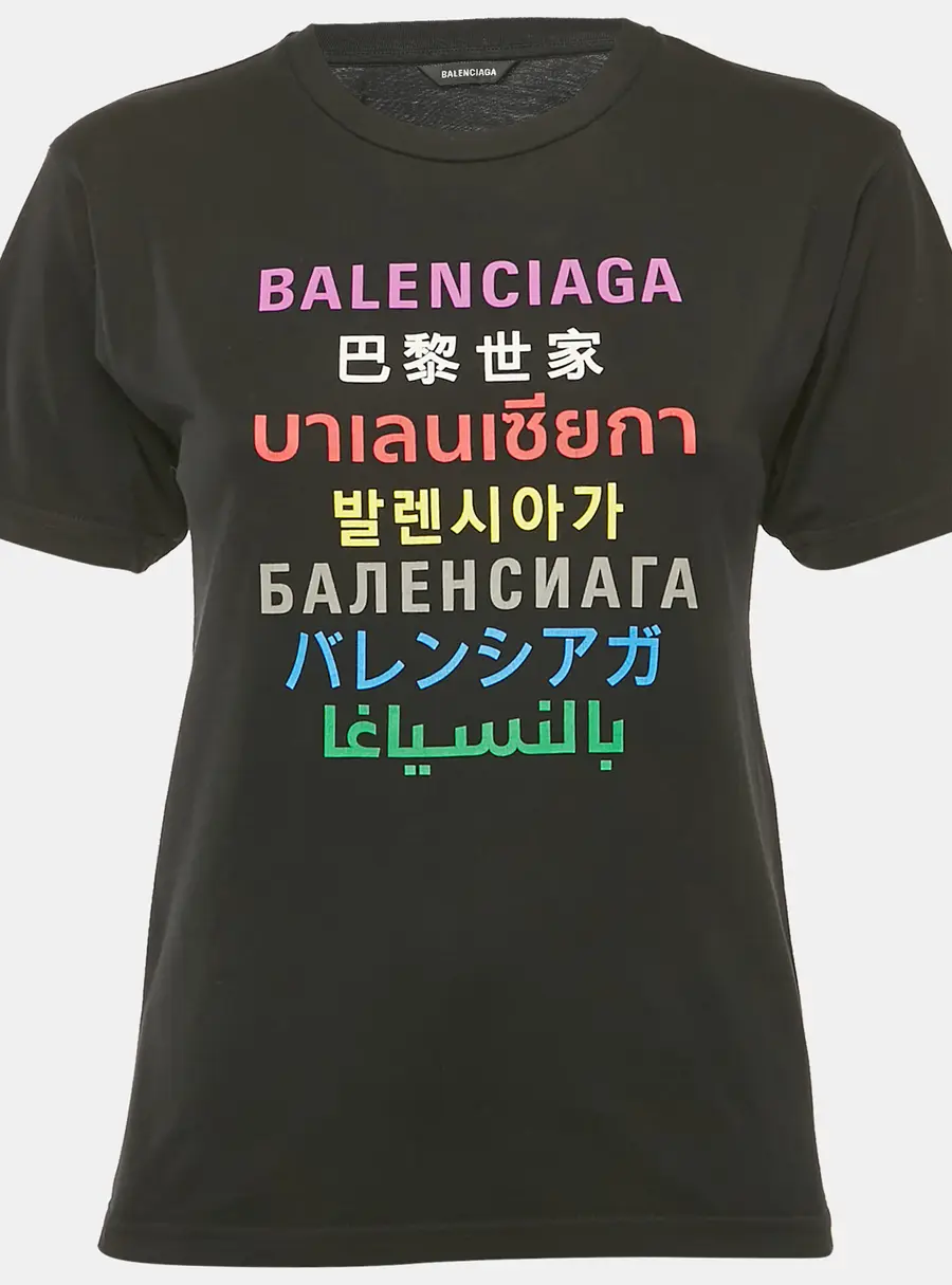 Balenciaga Kids Black Logo Print Cotton Crew Neck T-Shirt 10 Yrs
