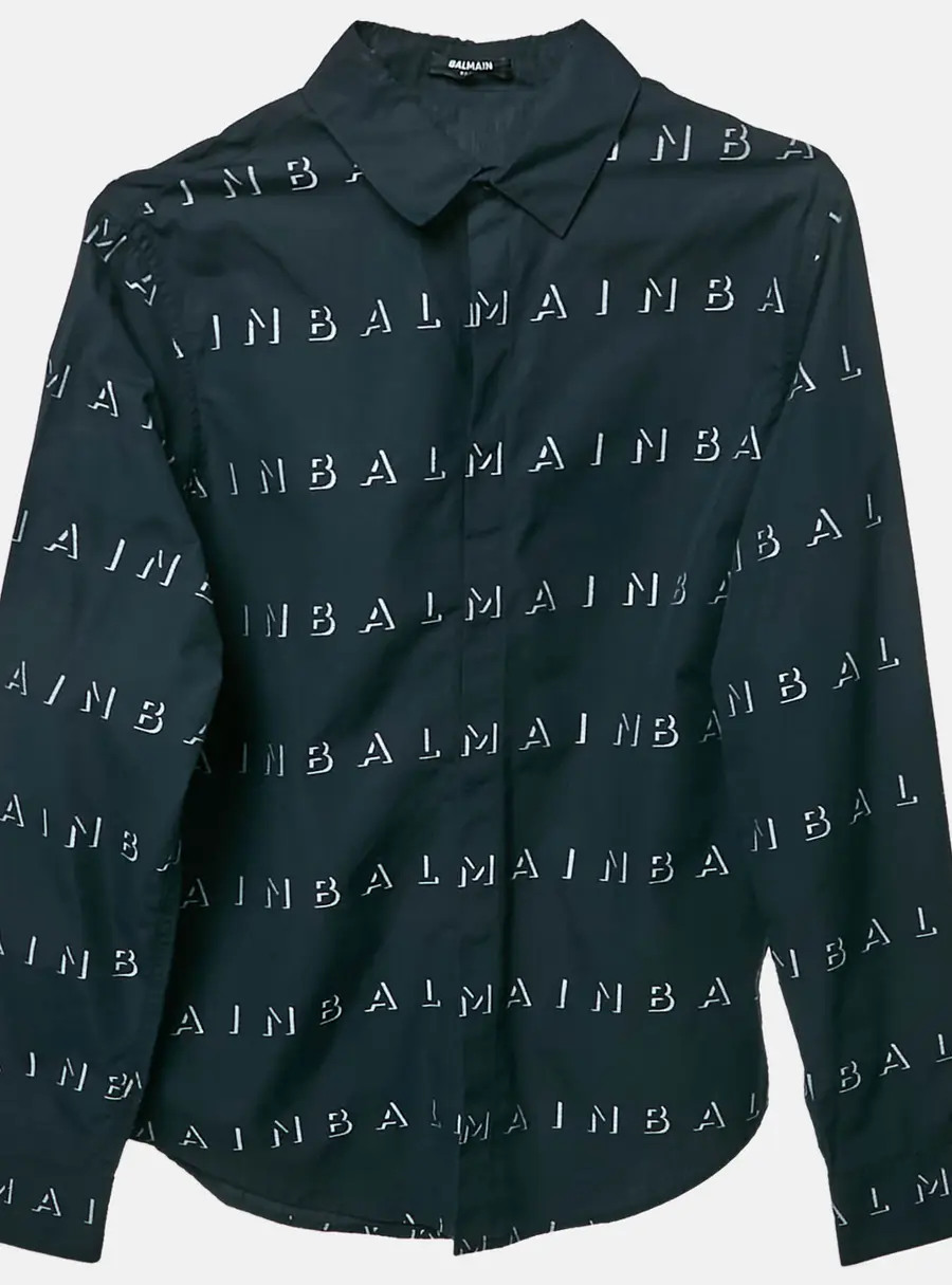 Balmain Kids Nay Blue Logo Embroidered Cotton Shirt 16 Yrs