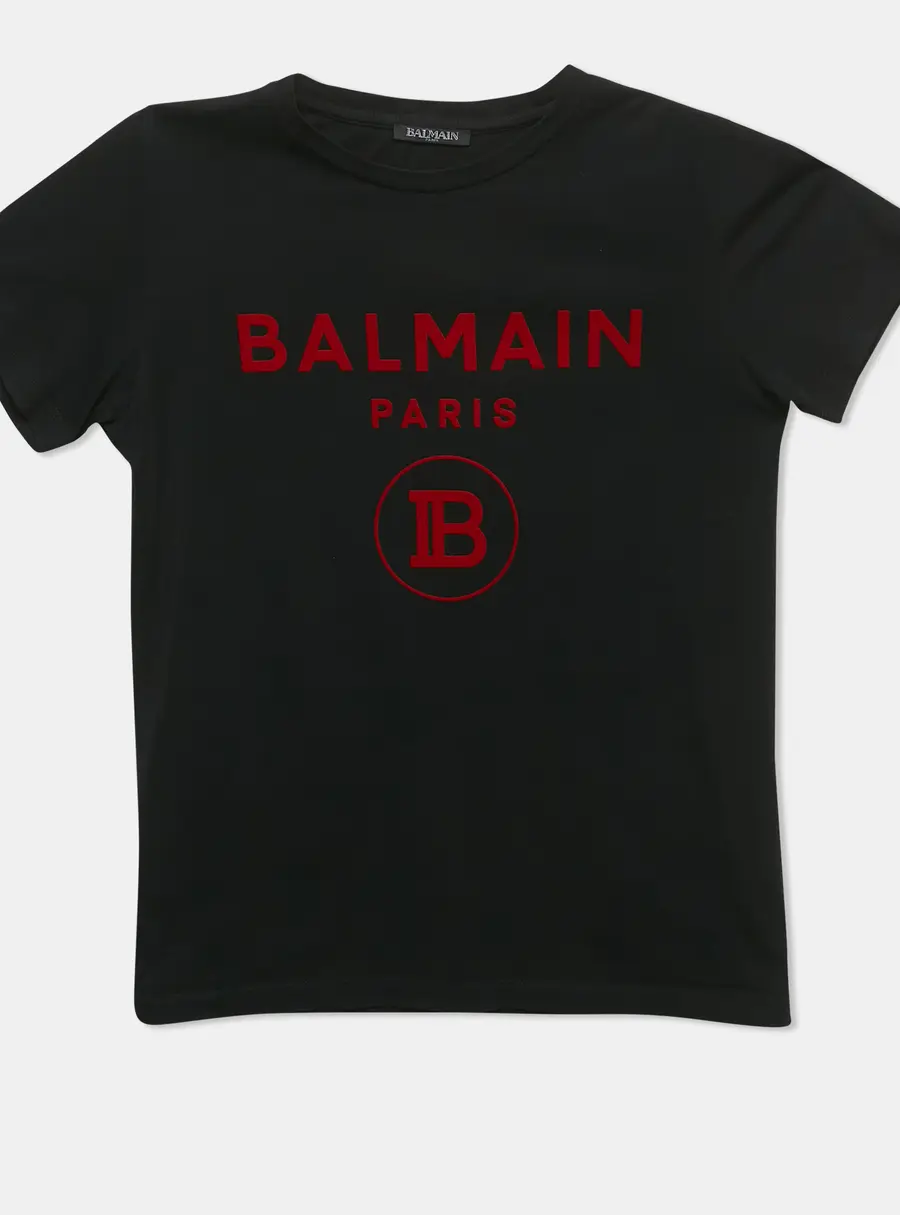 Balmain Kids Black Logo Applique Cotton Crewneck T-Shirt 14 Yrs