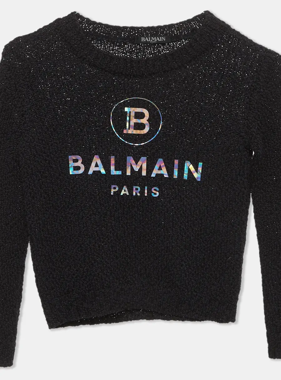 Balmain Black Cotton Knit Long Sleeve Crewneck Sweater 6 Yrs