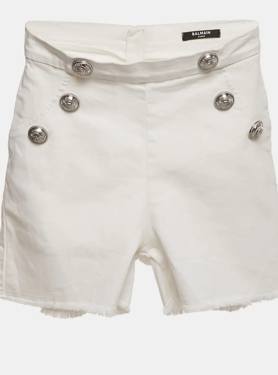 Balmain White Denim Button Detail Shorts 12 Yrs