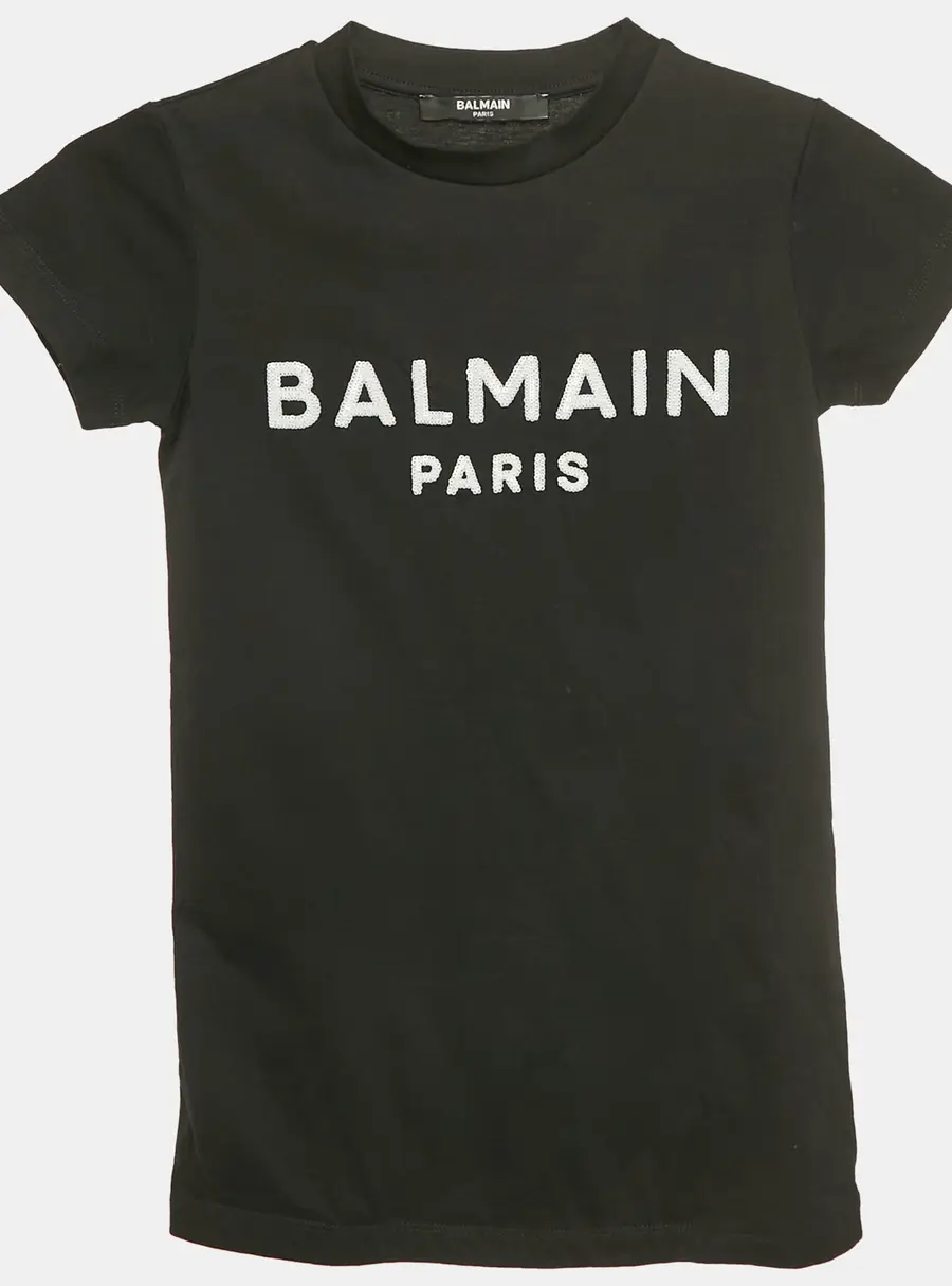 Balmain Kids Black Logo Sequin Cotton T-Shirt 4 Yrs