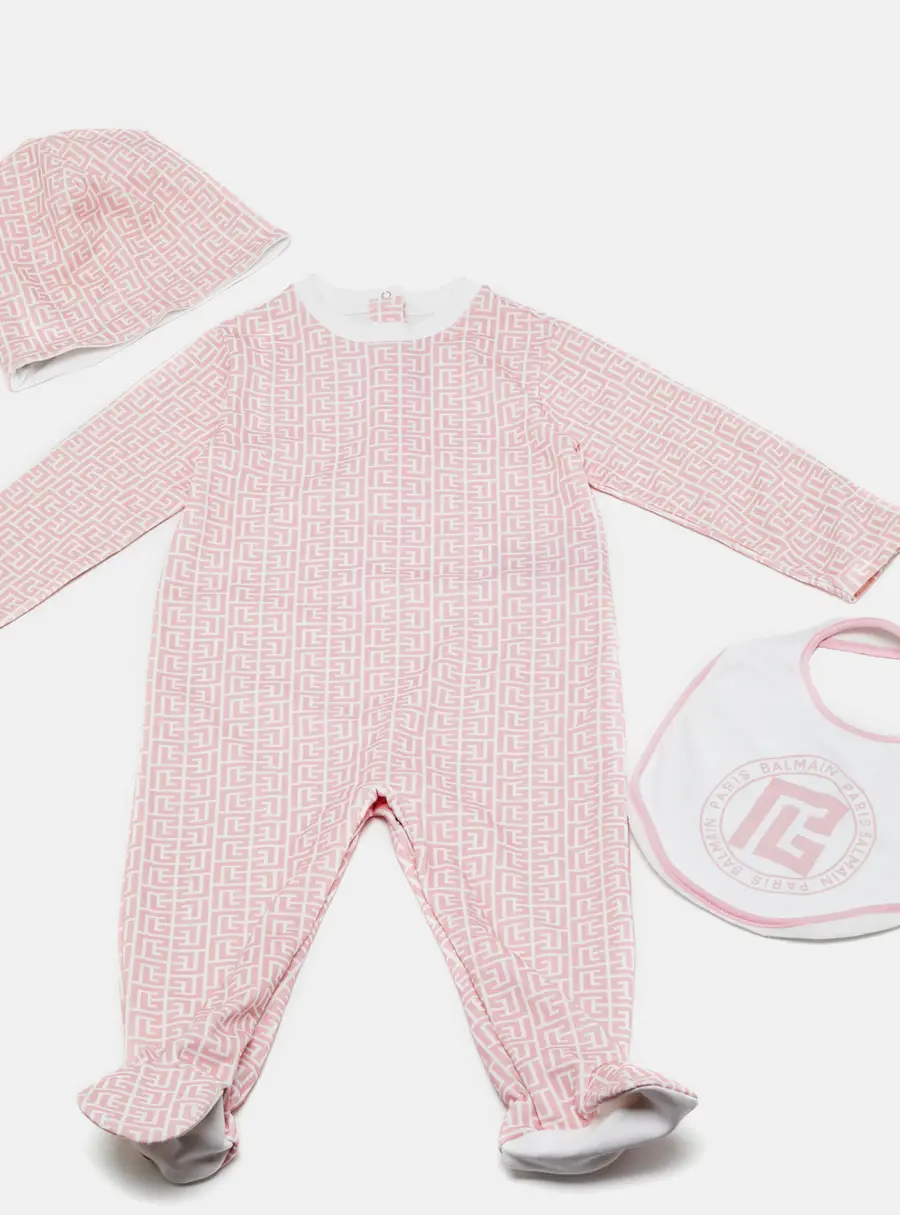Balmain Kids Pink Monogram Cotton Onesie Set 18M