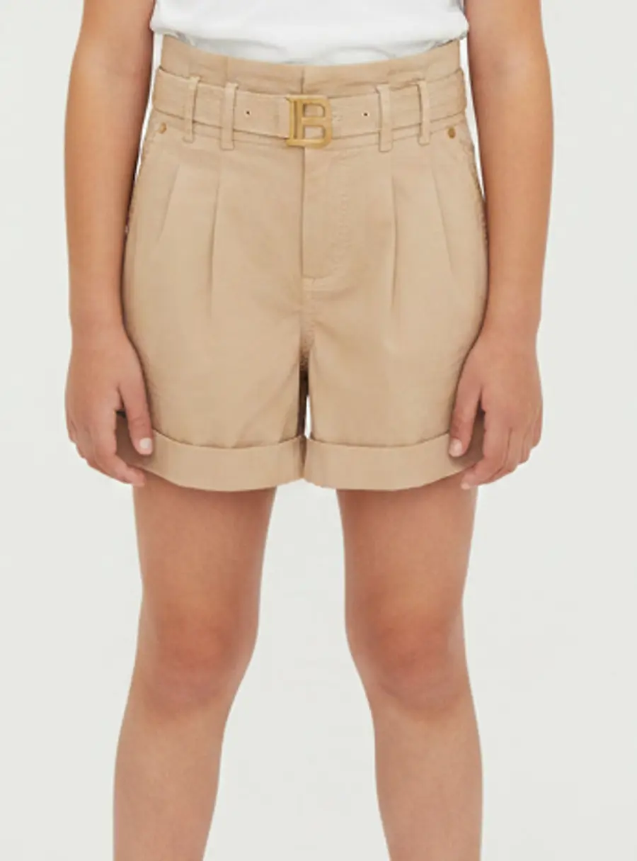 Balmain Kids Beige Cotton Belted Shorts Size 8Yrs