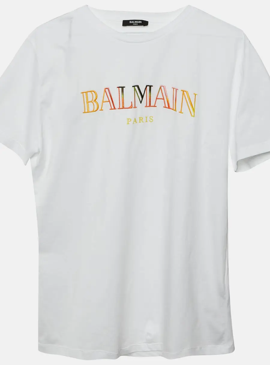 Balmain Kids White Logo Embroidered Cotton T-Shirt Size 14 Yrs