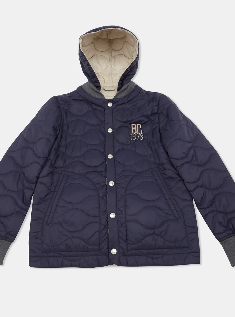 Brunello Cucinelli Navy Blue Nylon Quilted Hooded Jacket 12 Yrs