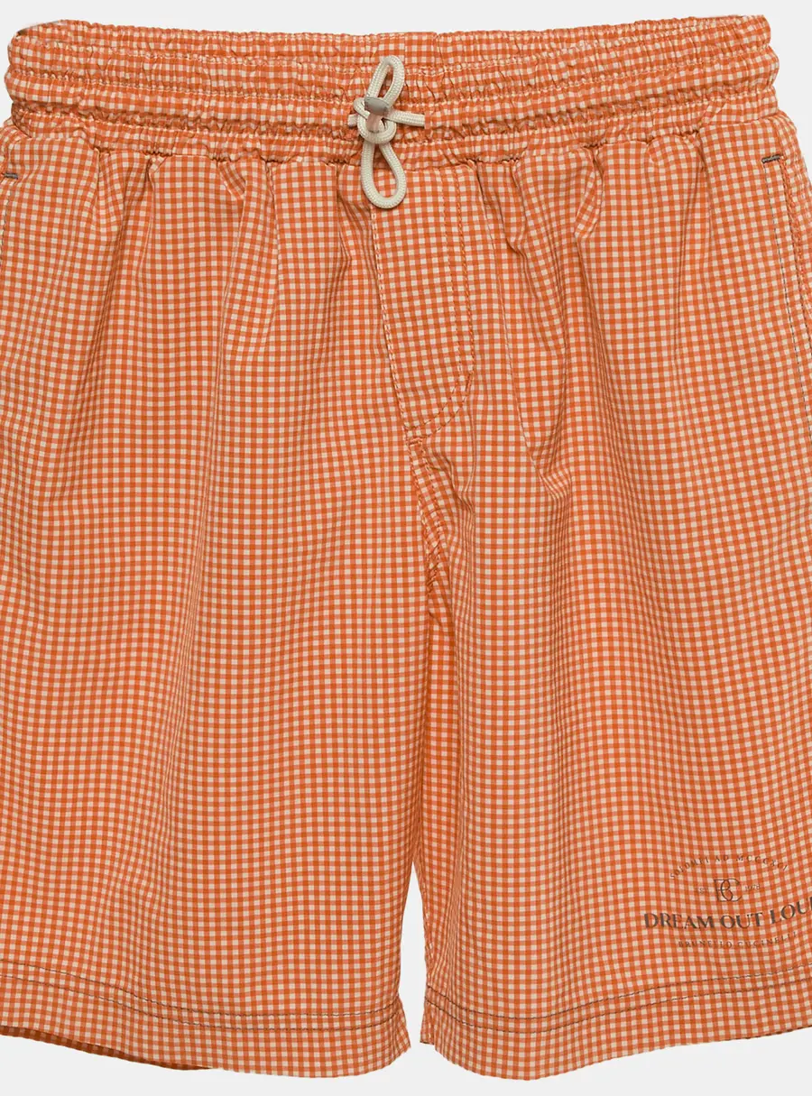Brunello Cucinelli Kids Orange Checked Nylon Blend Swim Shorts 12 Yrs