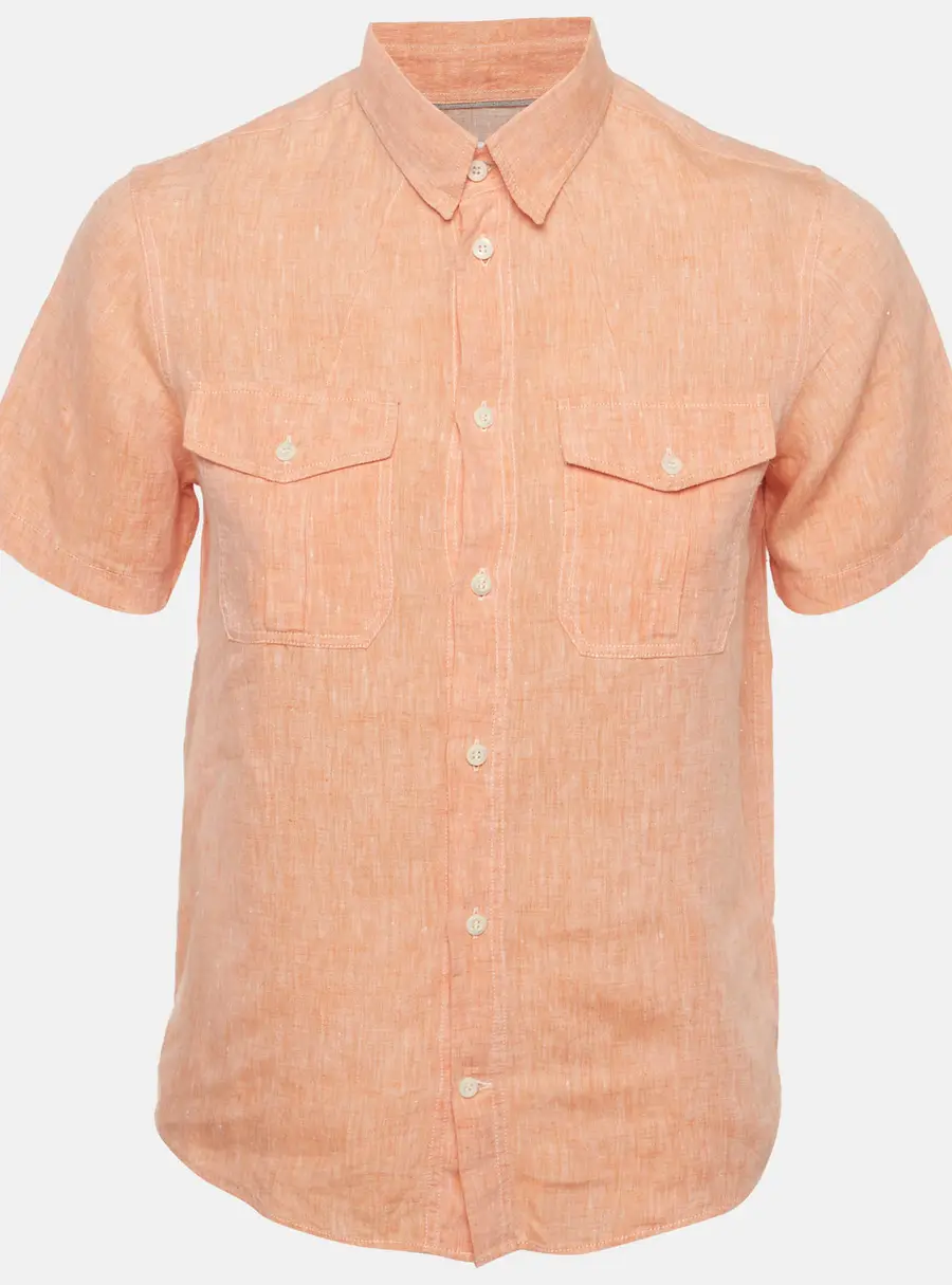 Brunello Cucinelli Kids Orange Linen Short Sleeve Shirt 12 Yrs