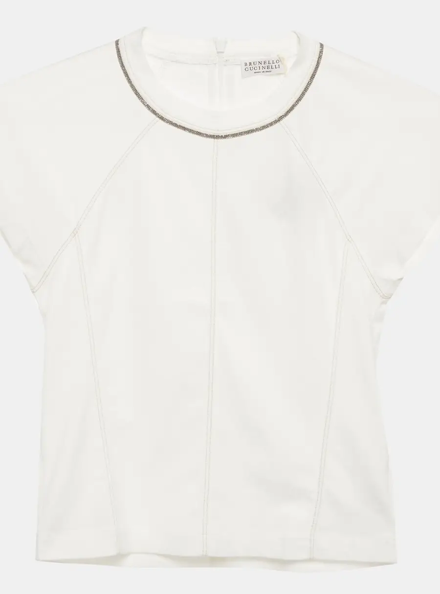 Brunello Cucinelli White Jersey Monili Detail Top 8 Yrs