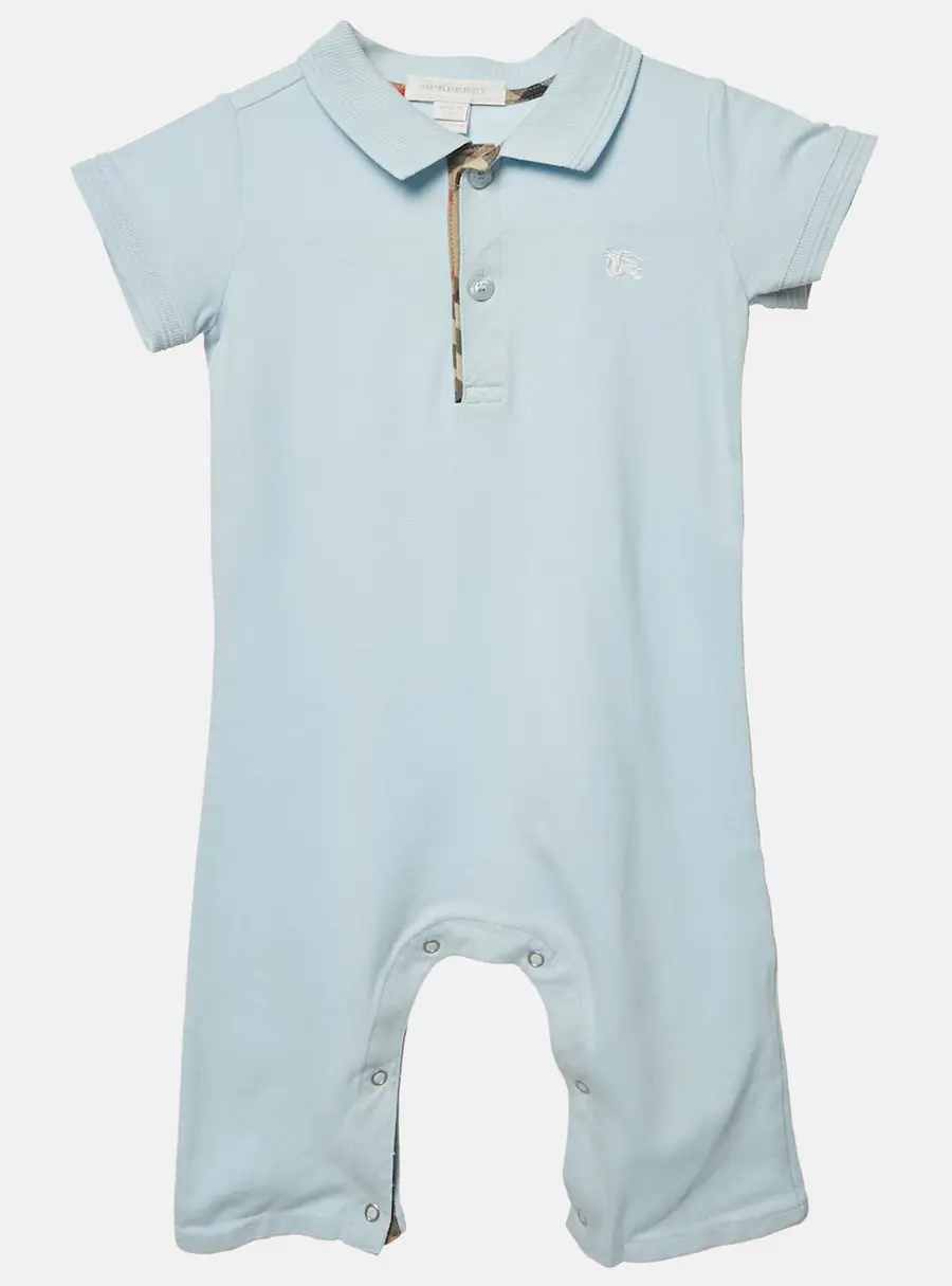 Burberry Kids Blue Cotton Pique Romper 12M