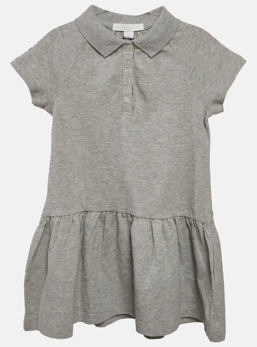 Burberry Children Grey Melange Cotton Pique Pleated Polo Dress 4 Yrs