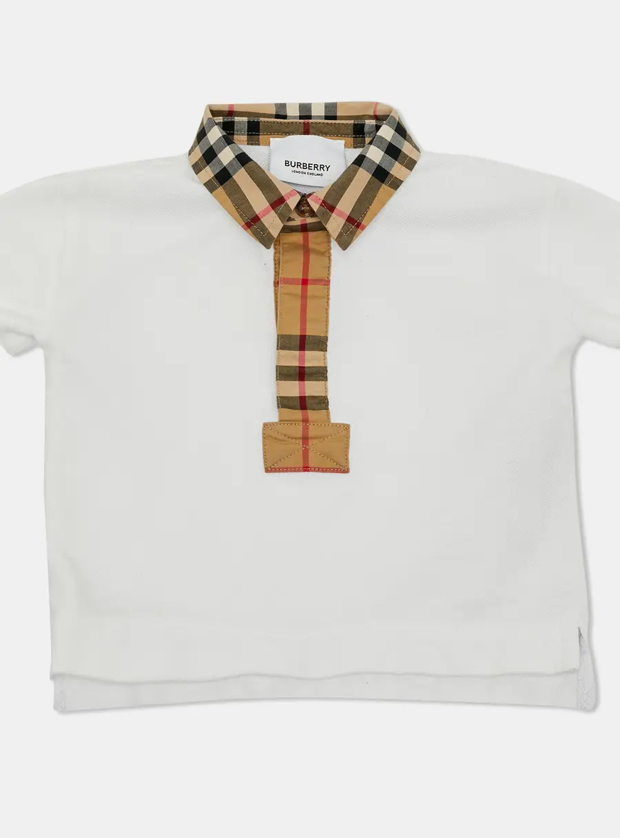 Burberry Kids White Printed Collar Detail Polo Shirt 6 Months
