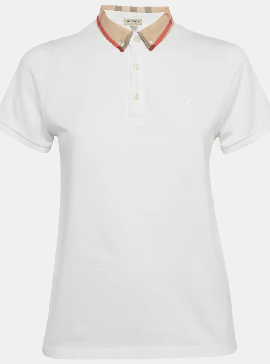 Burberry Children White Check Print Collar Cotton T-Shirt 14Yrs