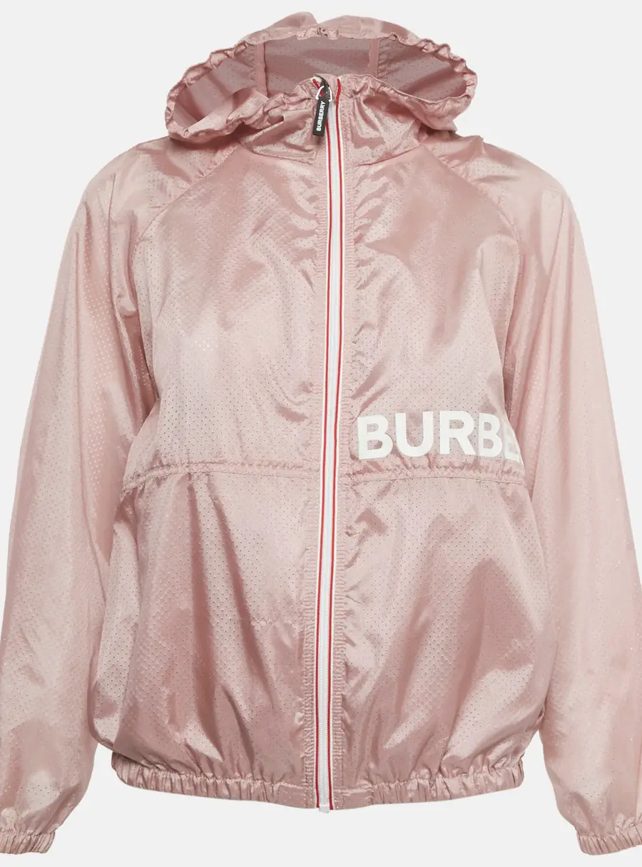 Burberry Children Pink Logo Print Nylon Perforated Hooded Jacket 12 Yrs