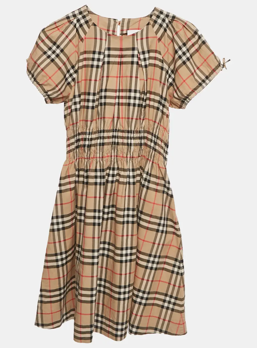 Burberry Children Beige Checkered Print Cotton Dress 12 Yrs