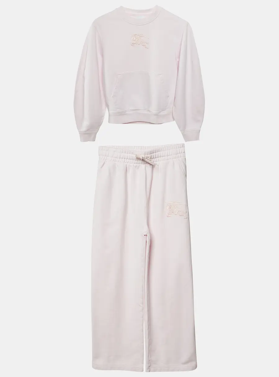 Burberry Children Pink Logo Embroidered Sweatshirt & Pants Set 12Yrs