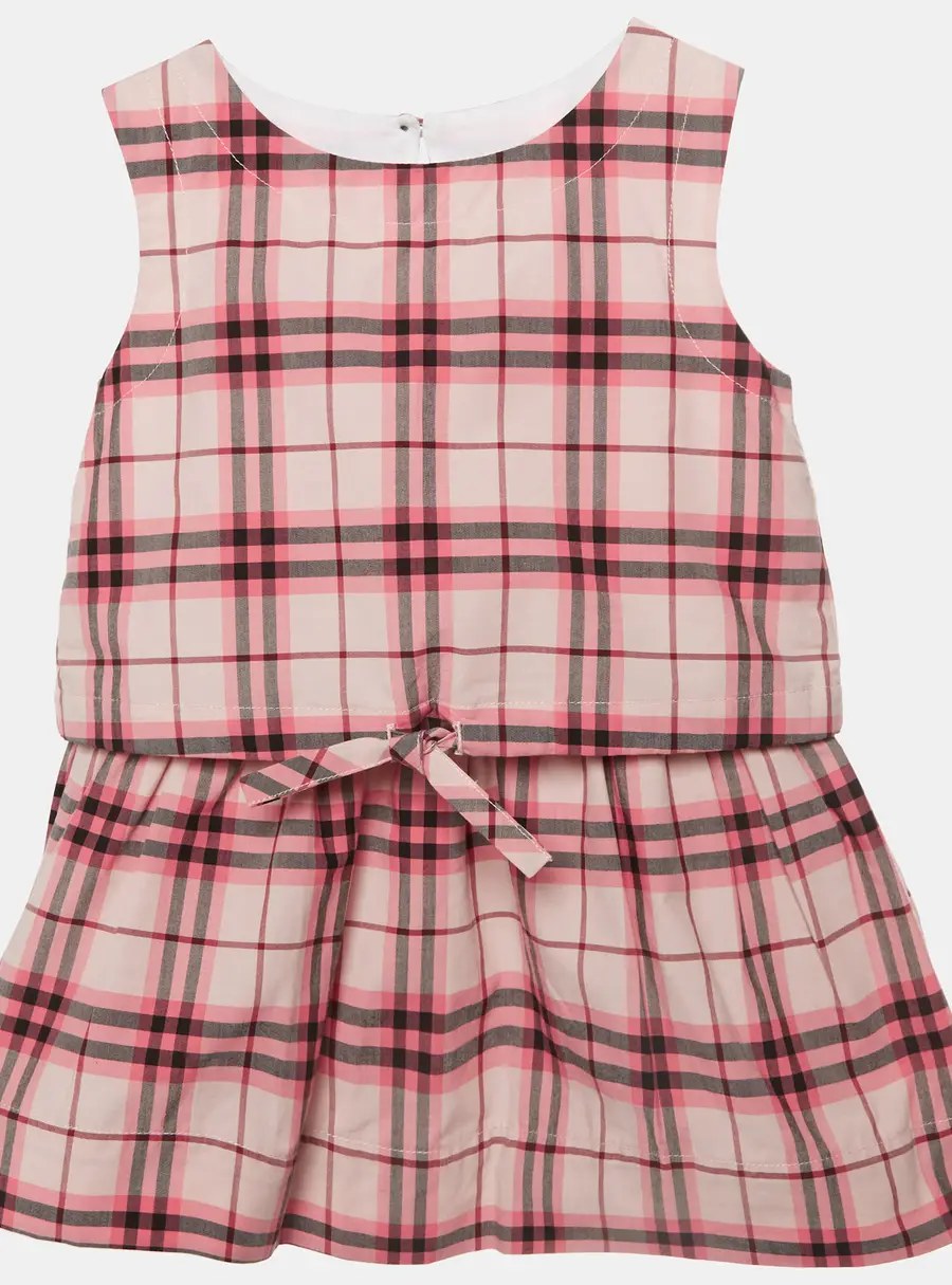 Burberry Children Pink Check Print Cotton Sleeveless Dress 9M