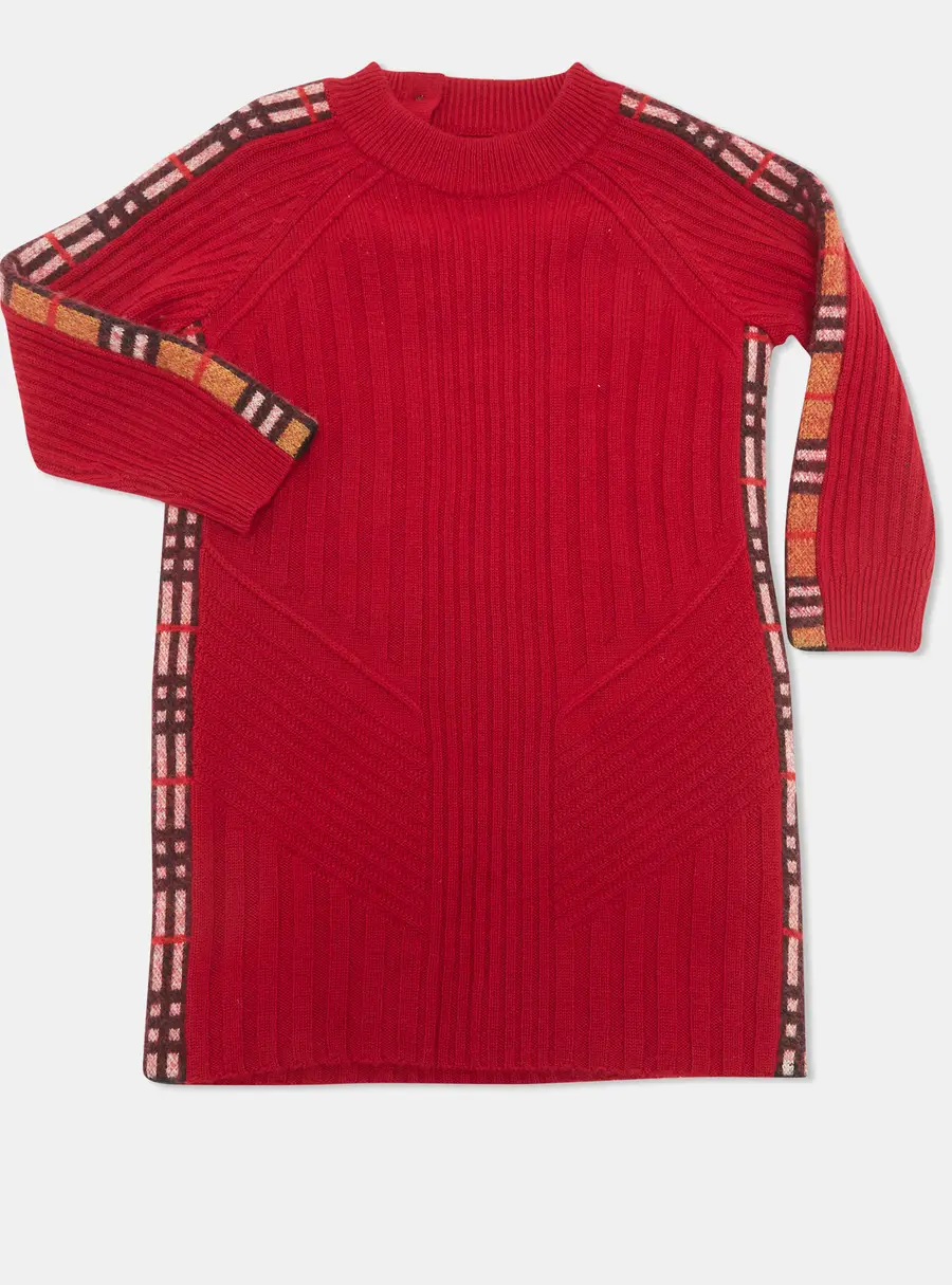 Burberry Children Red Tartan Stripe Detail Knitted Sweater Dress 3Yrs