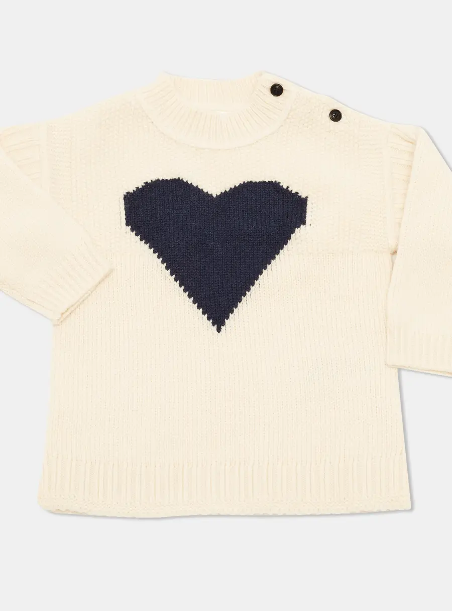 Burberry Children Cream Heart Intarsia Knit Long Sleeve Sweater 18M