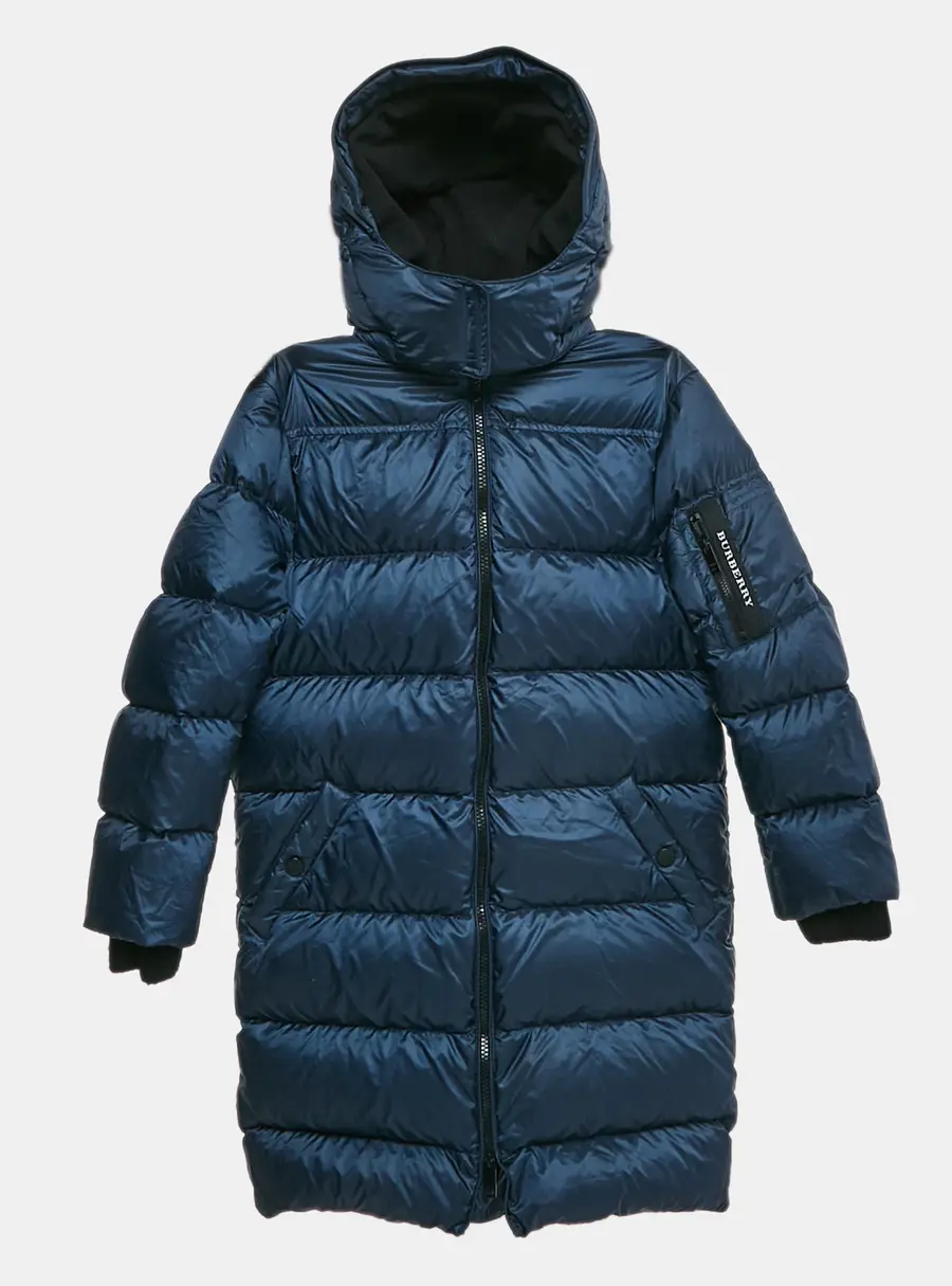 Burberry Children Navy Blue Synthetic Detachable Hood Quilted Briton Down Jacket 10 Yrs