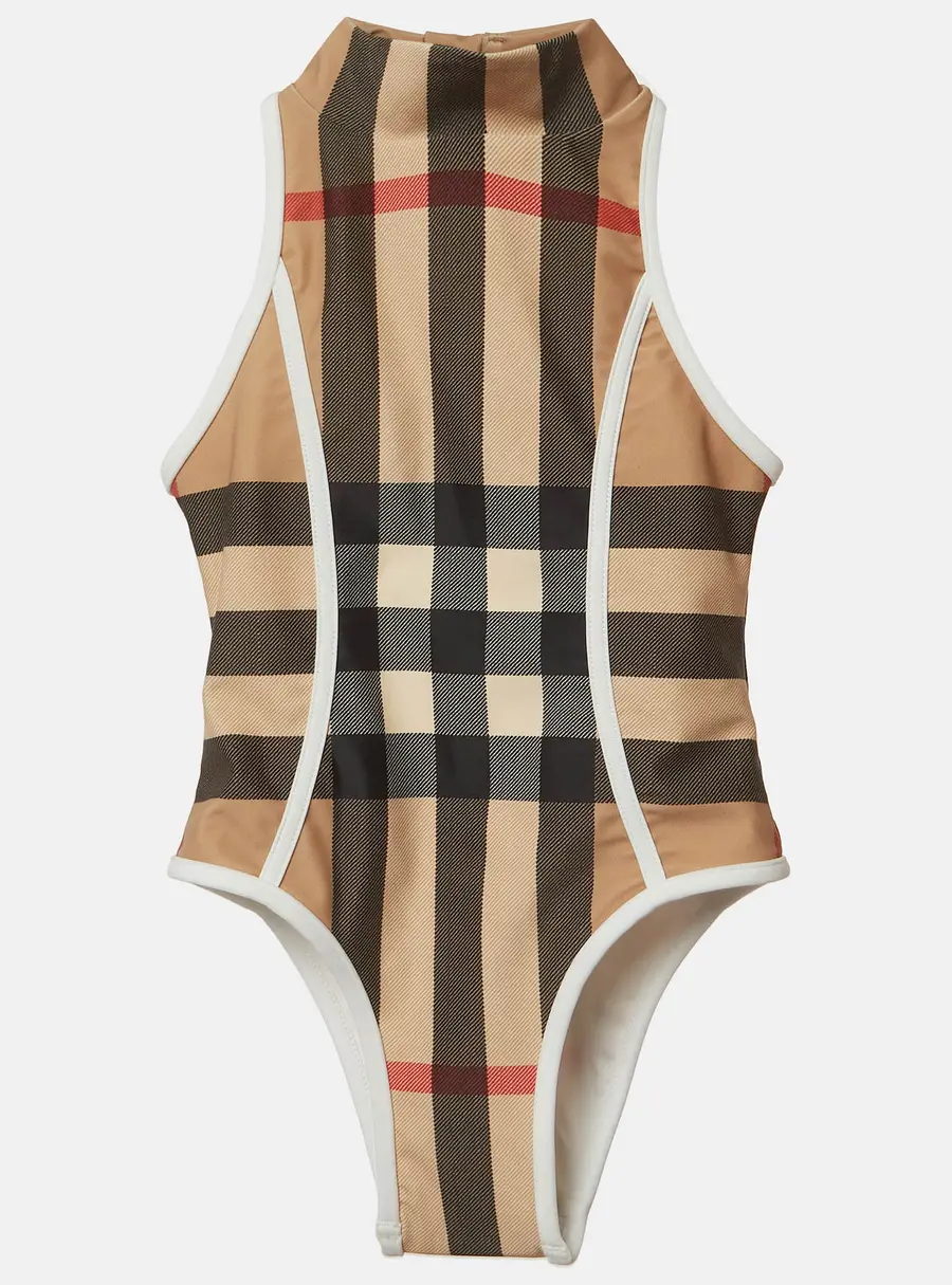 Burberry Beige Archive Check Print Nylon One-Piece Swimsuit 3Yrs
