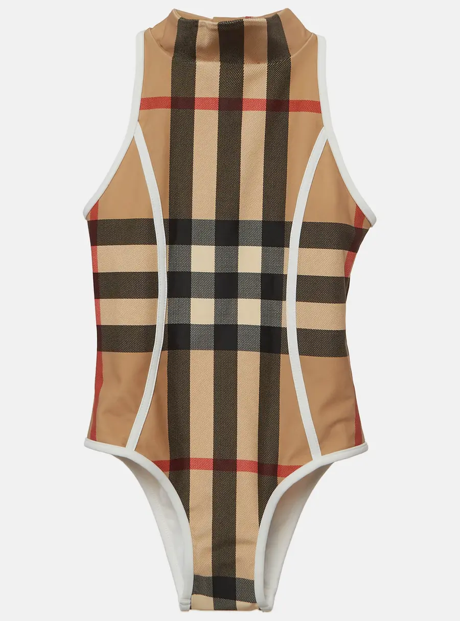 Burberry Beige Archive Check Print Nylon One-Piece Swimsuit 6Yrs
