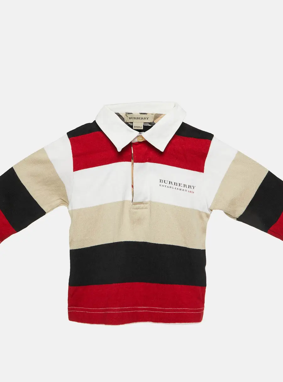 Burberry Kids Multicolor Striped Cotton Polo T-Shirt 6M