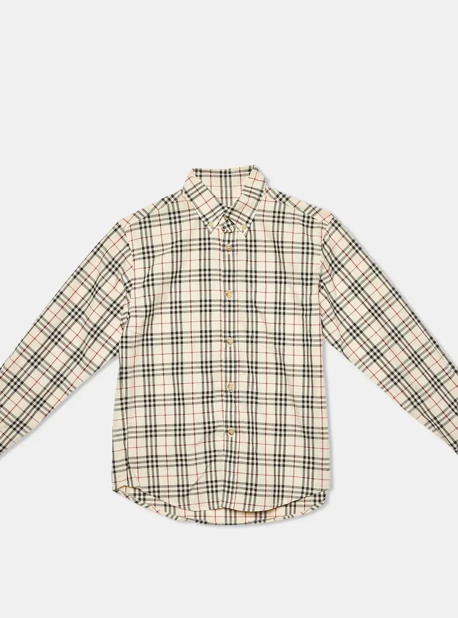 Burberry Kids Beige Tartan Checks Cotton Button Front Shirt 10 Yrs