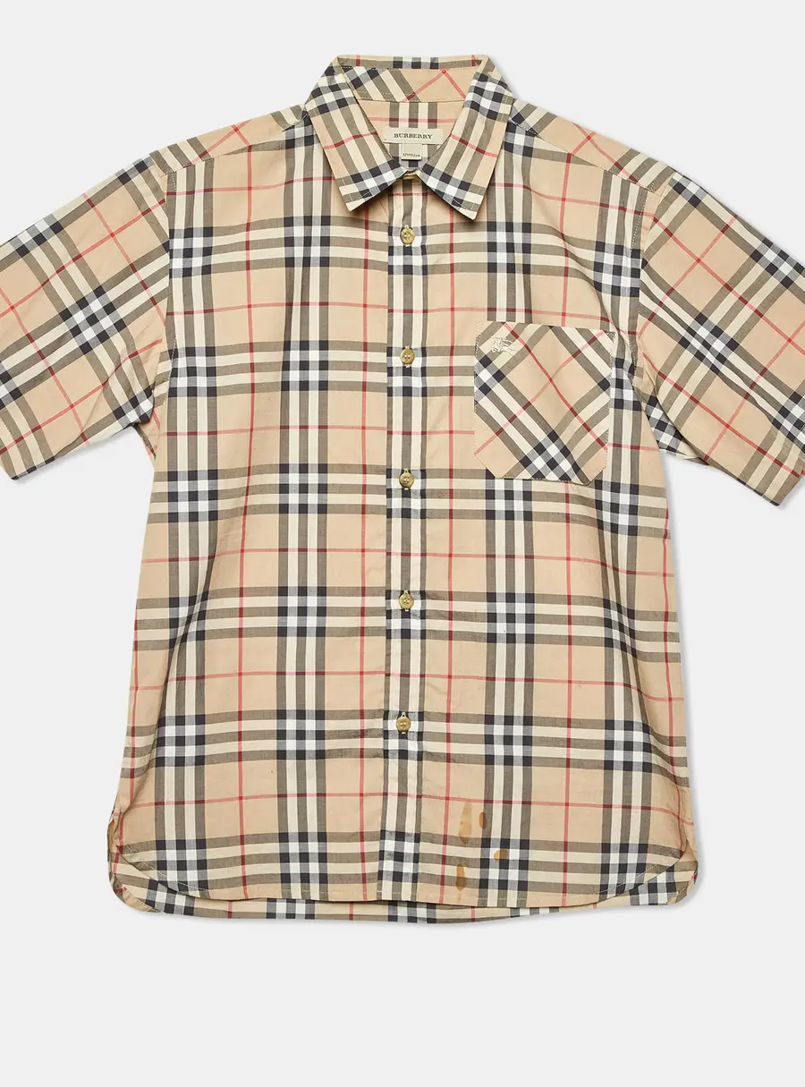 Burberry Kids Beige Tartan Check Cotton Button Front Shirt 12 Yrs