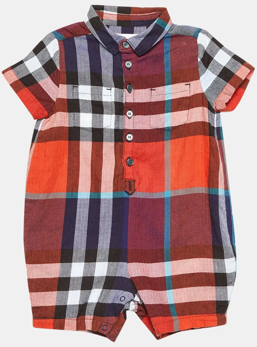 Burberry Children Multicolor Tartan Check Herringbone Cotton Onesie 9 M